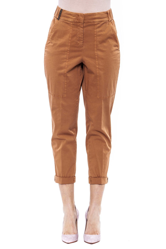 Brown Cotton Women Trouser