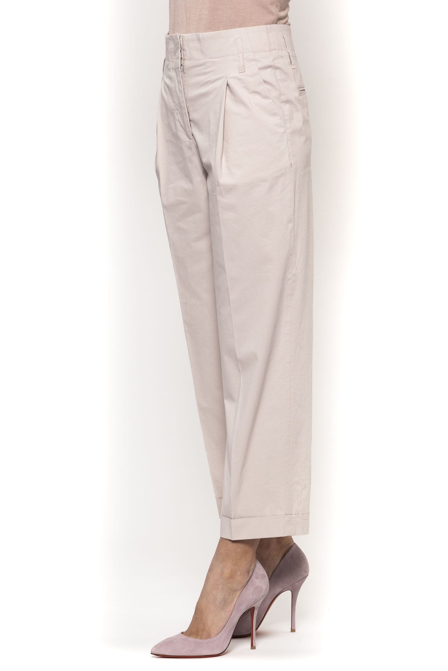 Beige Cotton Women Palazzo Trouser