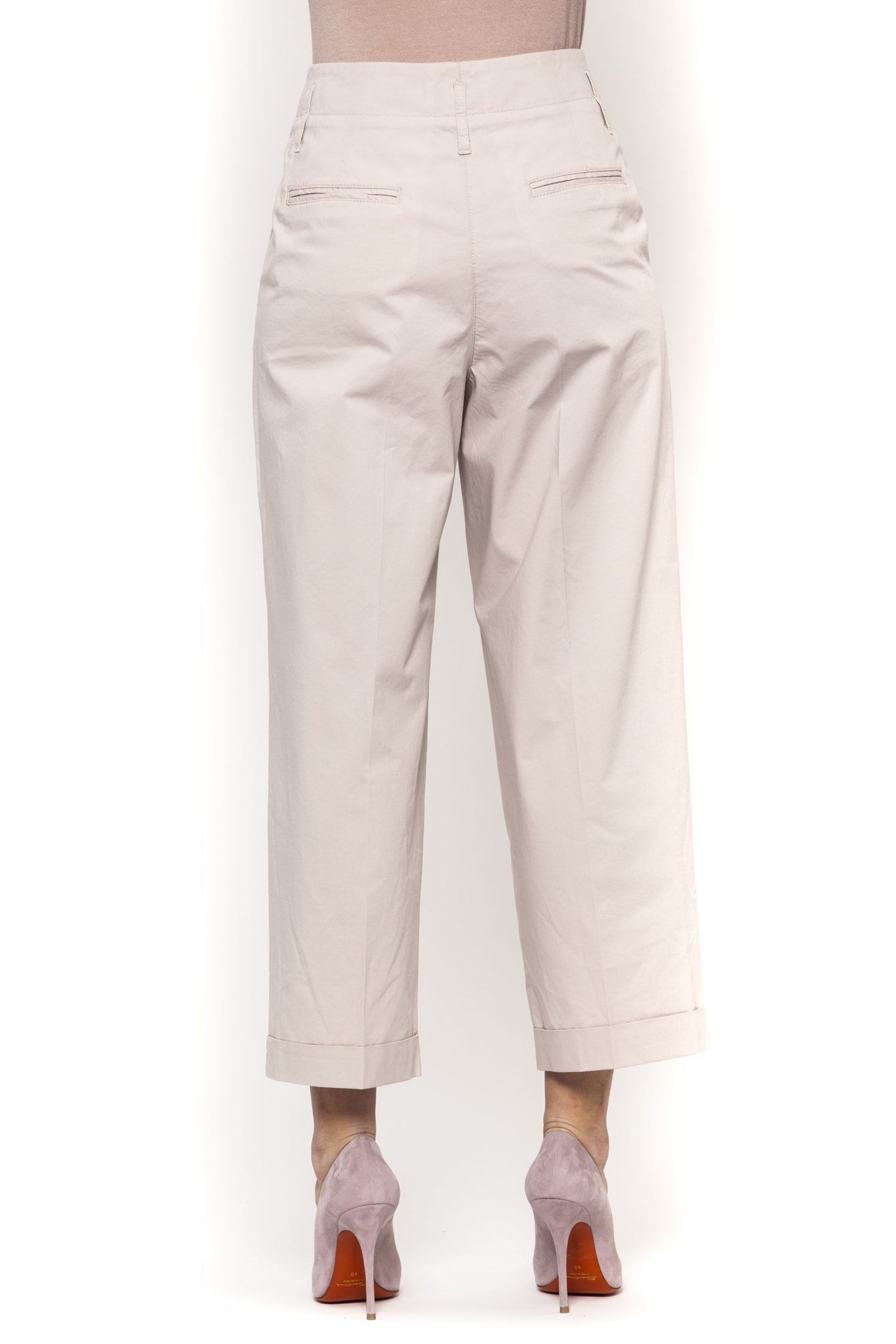 Beige Cotton Women Palazzo Trouser