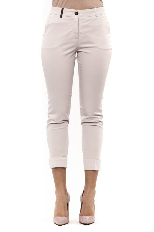 Beige Cotton Women Trouser