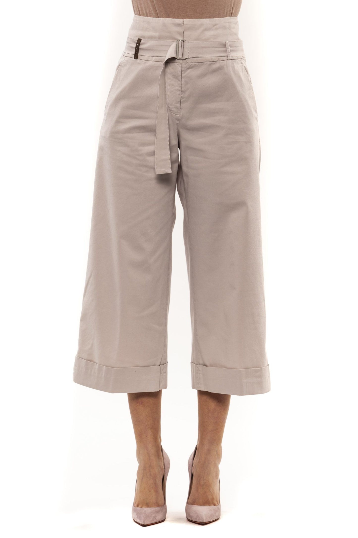 Beige Cotton Women Palazzo Pants