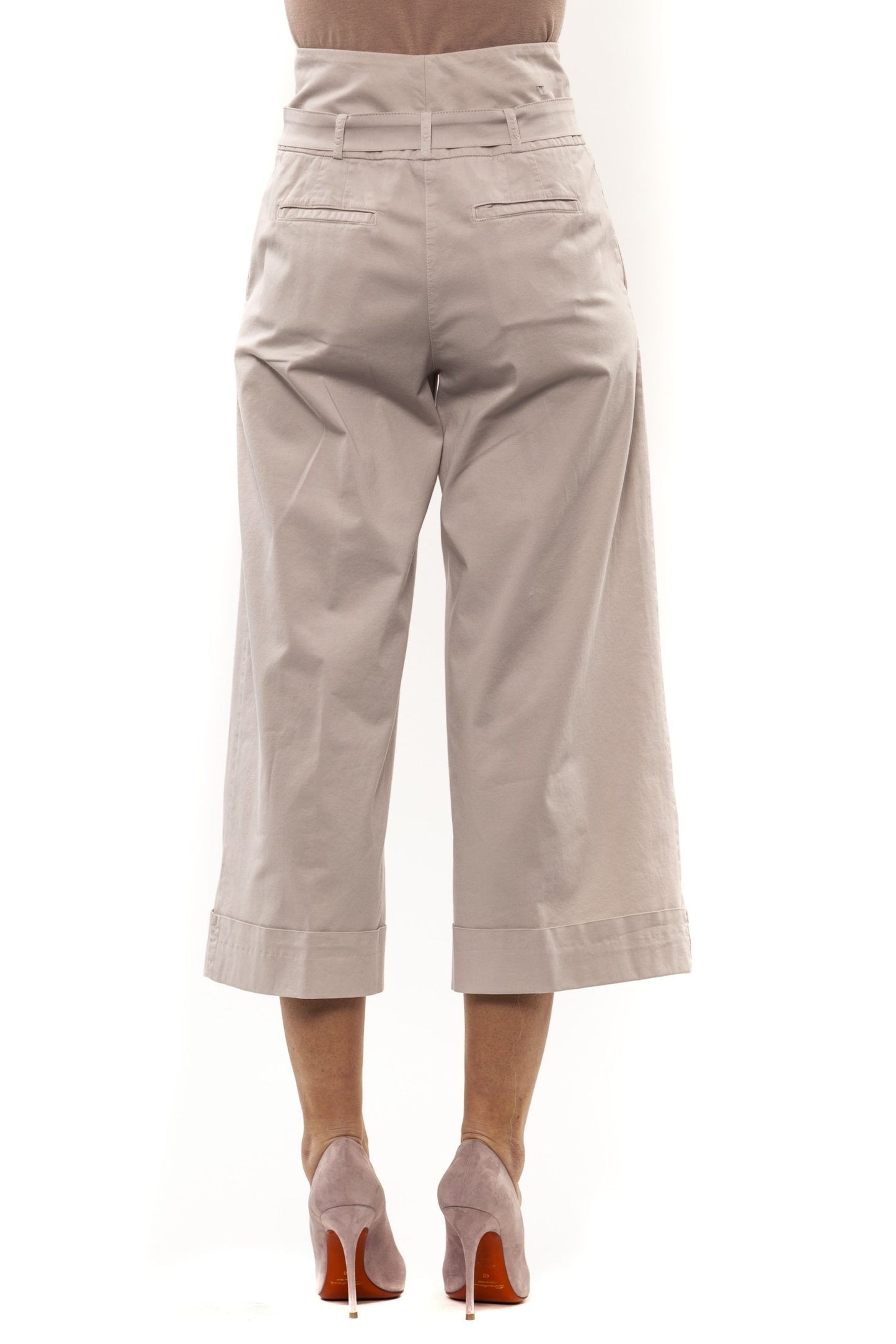 Beige Cotton Women Palazzo Pants