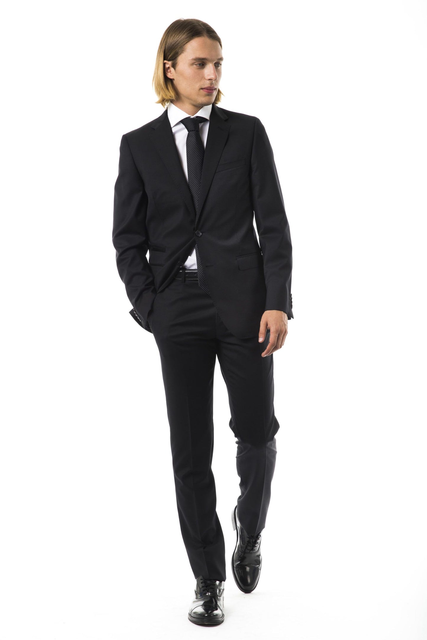Black Virgin Wool Men Suit