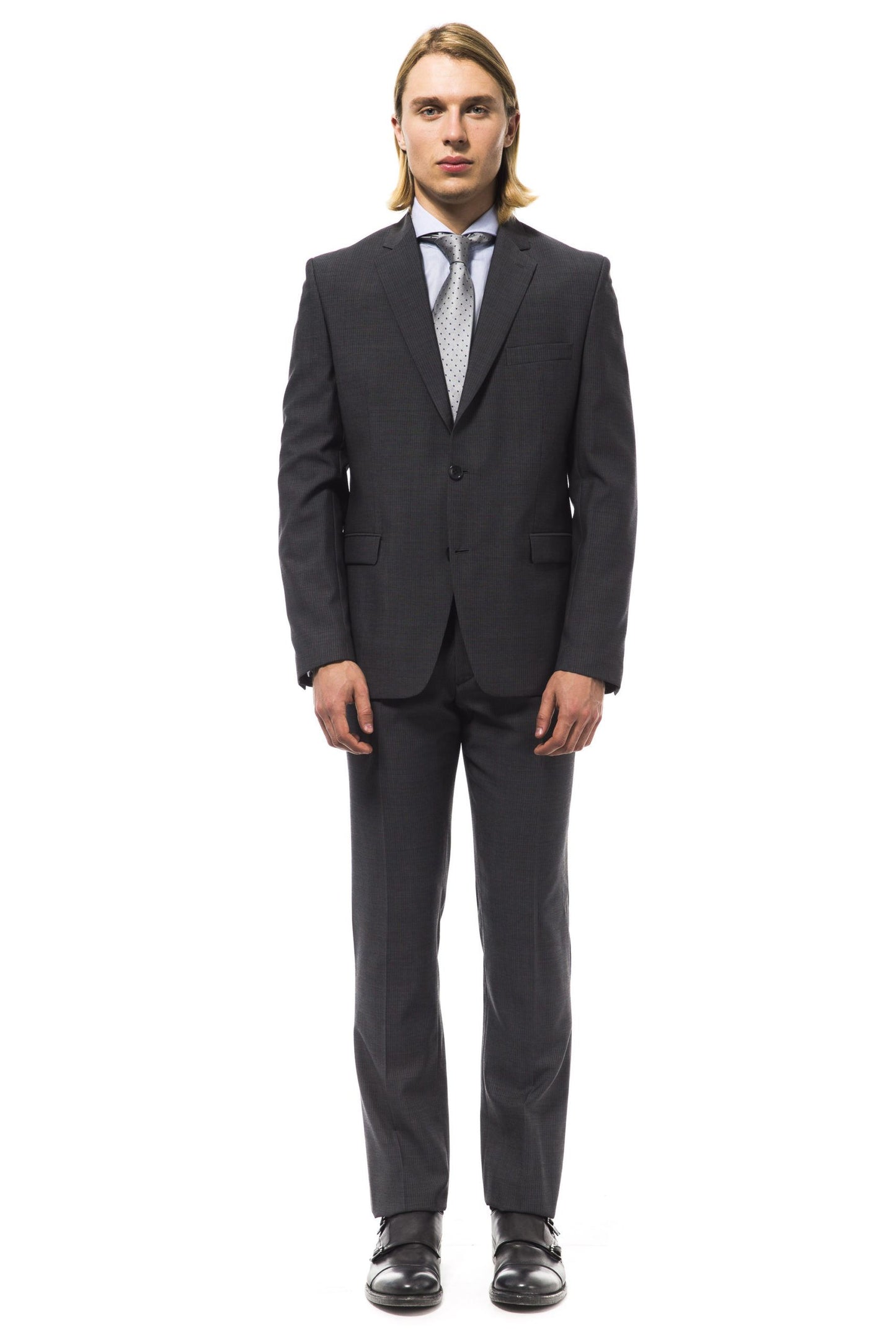 Gray Virgin Wool Men Suit