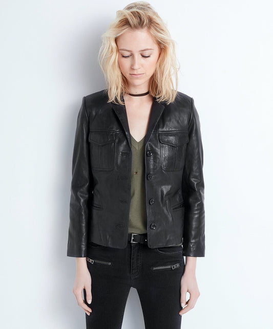 Black Lamb Leather Women Jacket