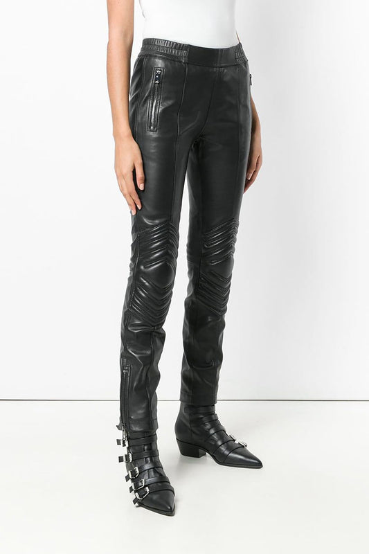 Black Lambskin Women Trouser