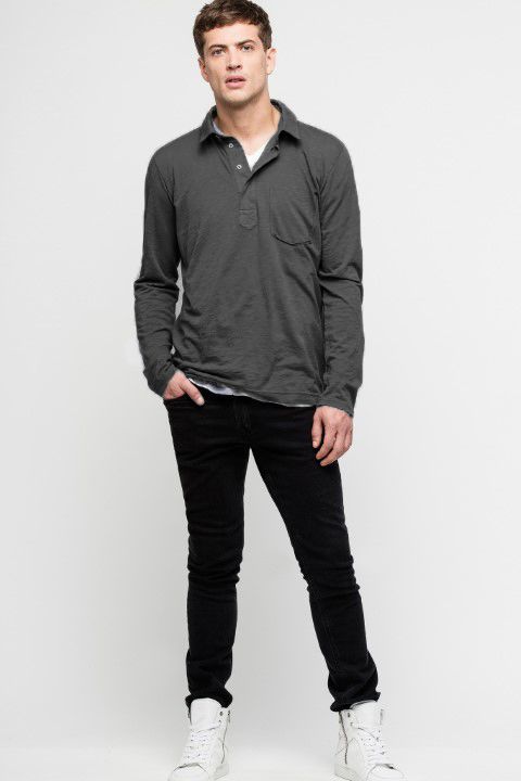 Gray Cotton Men's Polo Neck T-Shirt