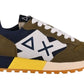 Army Green & Blue Leather Sneakers for Men
