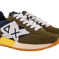 Army Green & Blue Leather Sneakers for Men
