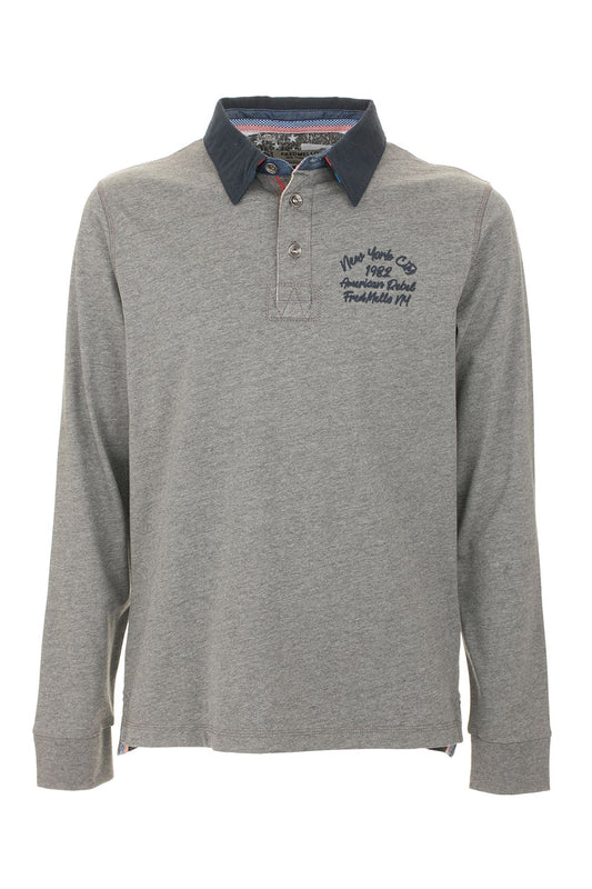 Gray Cotton Men Polo Shirt