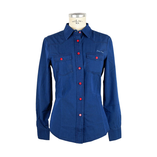 Blue Cotton Women Shirt