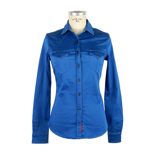 Blue Cotton Women Shirt