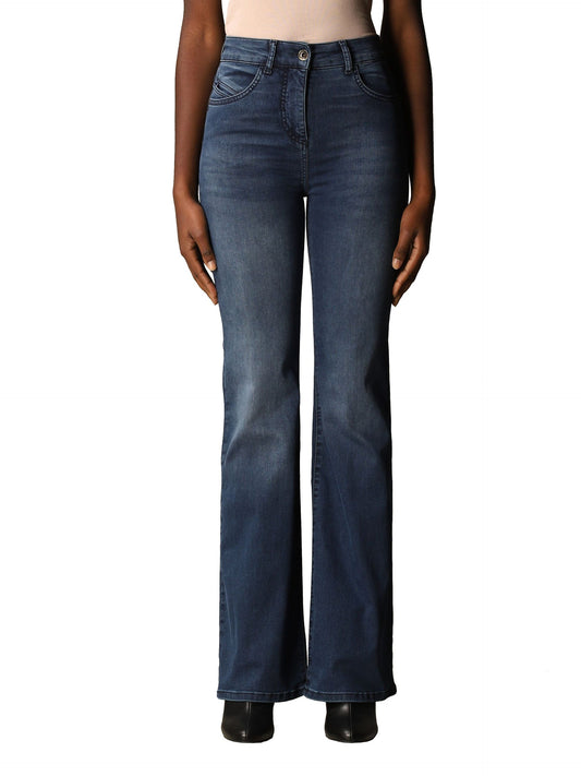 Blue Cotton Women's High-Waist Flared Jeans
