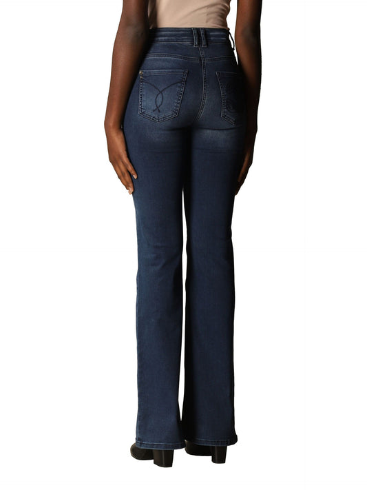 Blue Cotton Women's High-Waist Flared Jeans