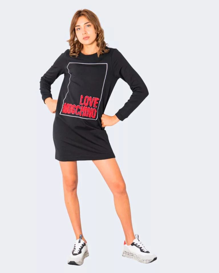 Embossed Logo Cotton Dress in Black