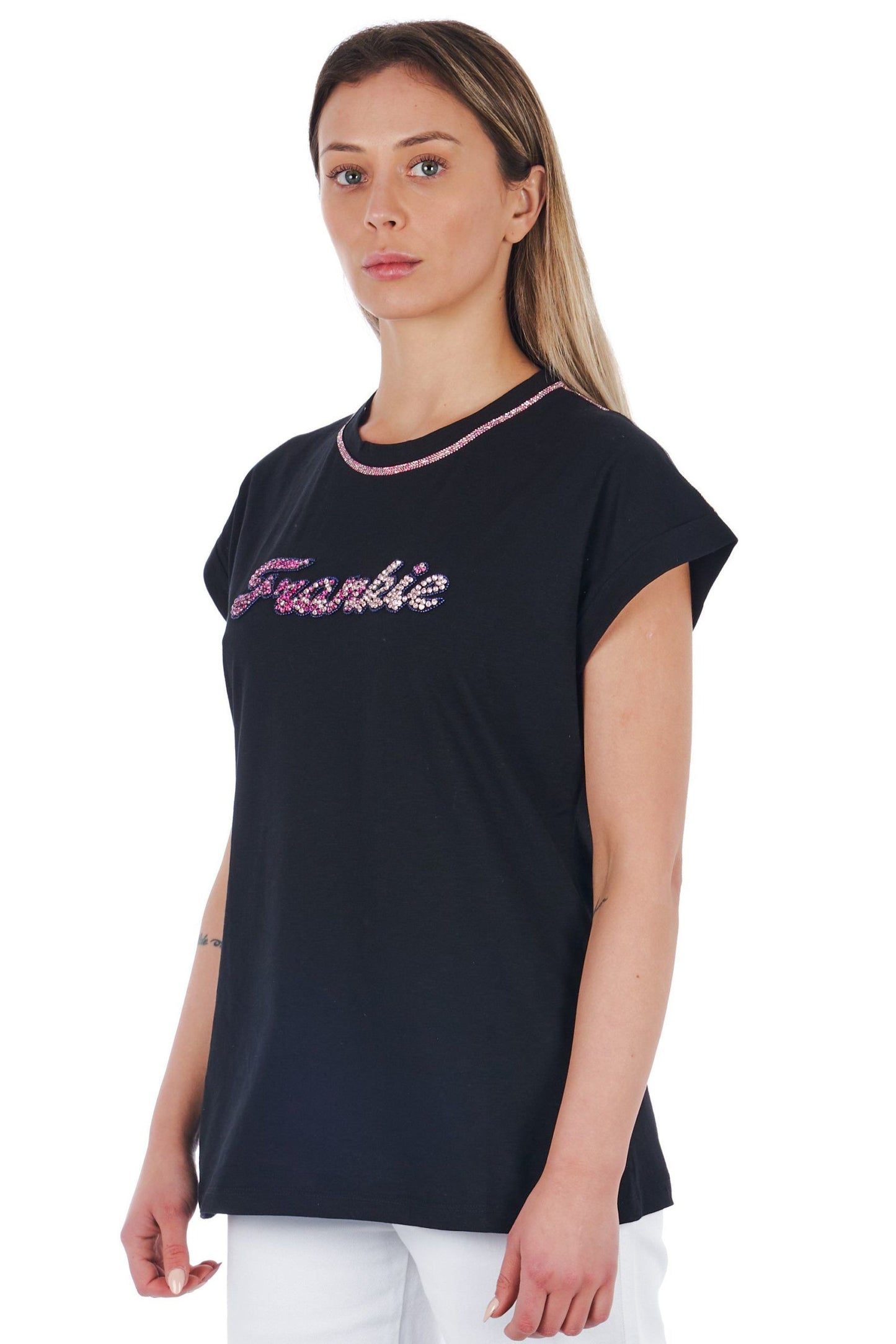 "Black Cotton Women T-Shirt"