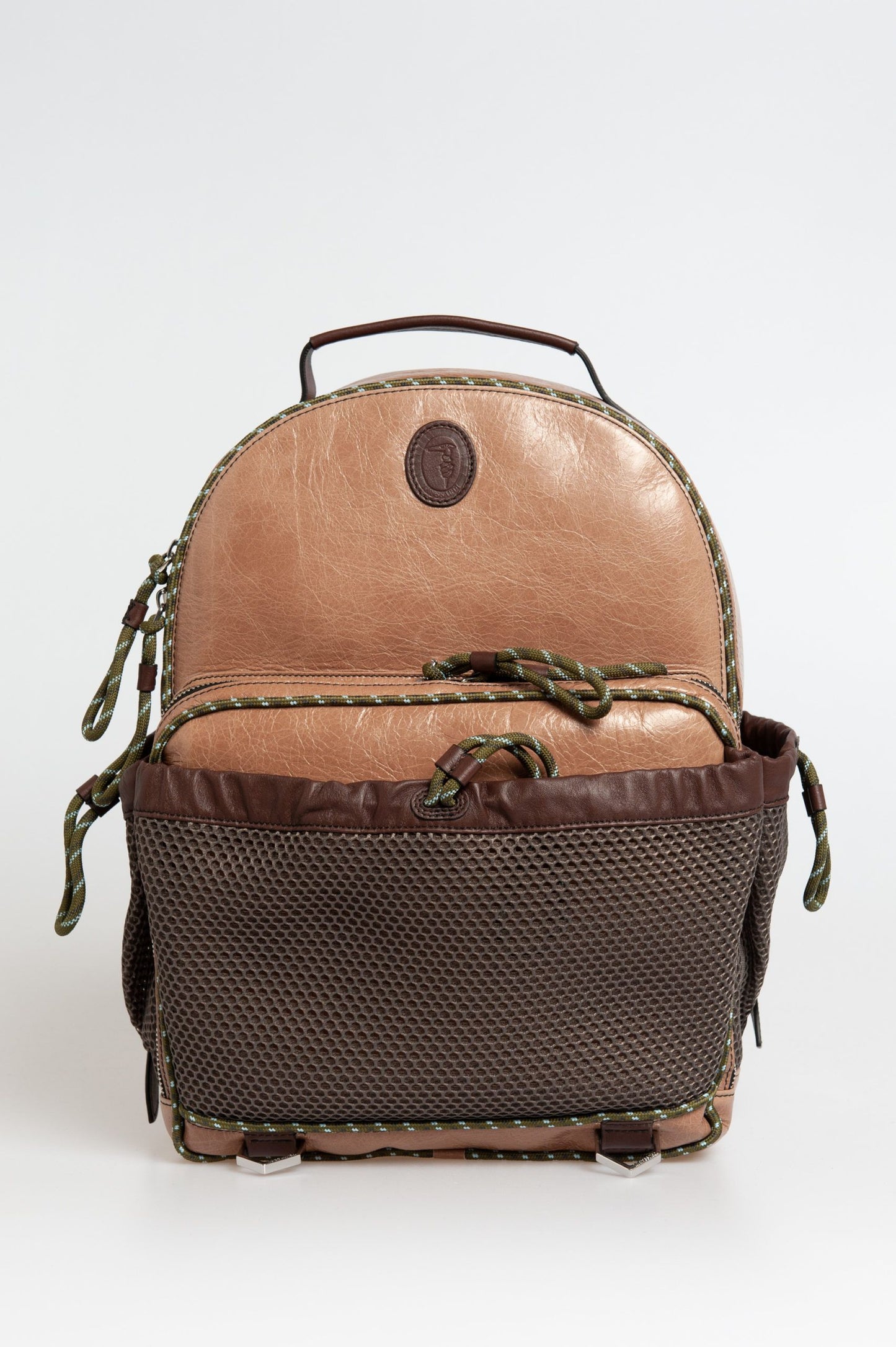 Beige Leather Men Backpack