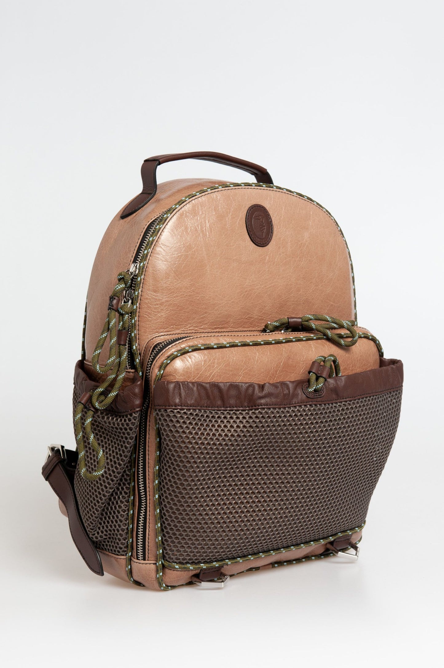 Beige Leather Men Backpack