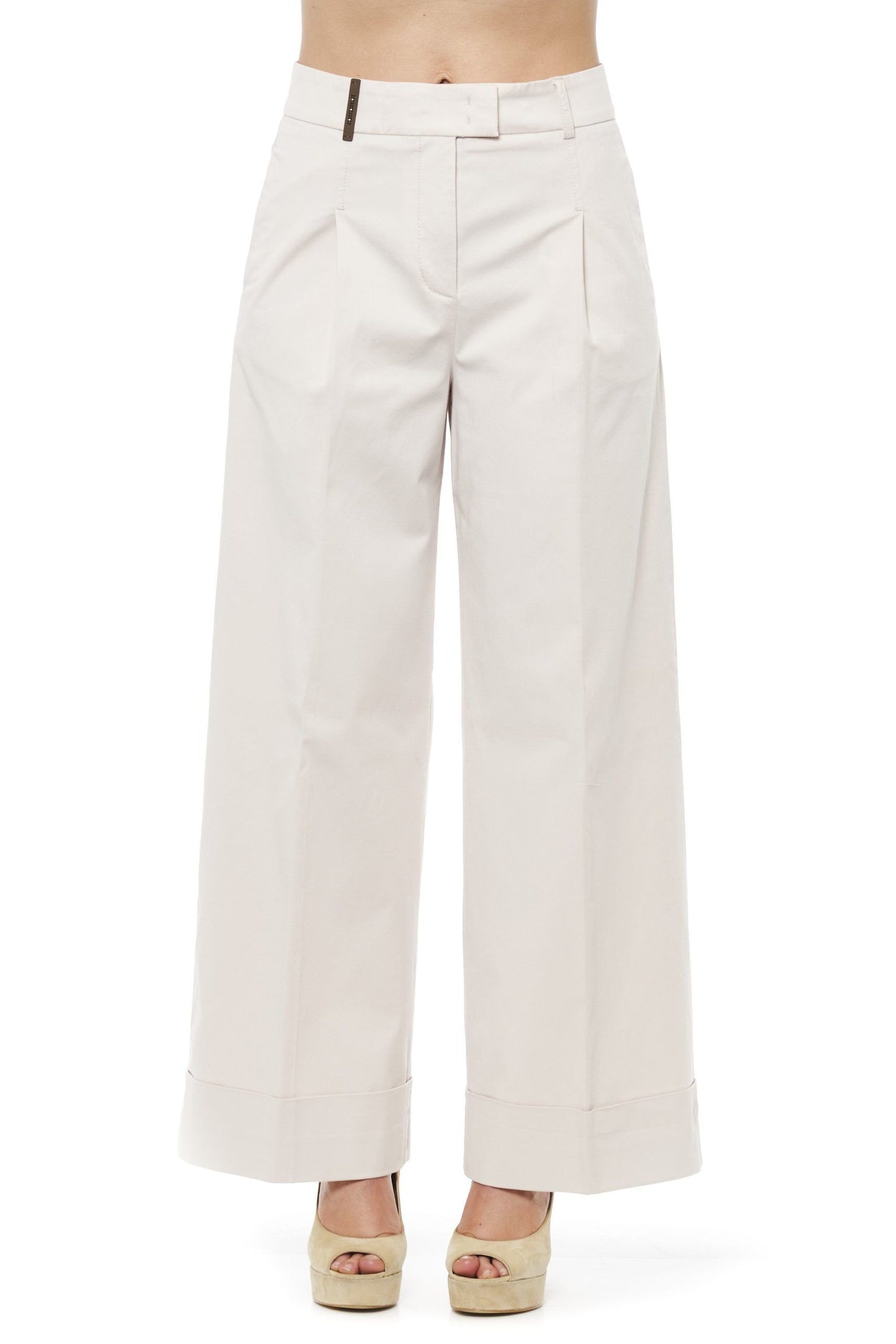 Beige Cotton Women Palazzo Pants