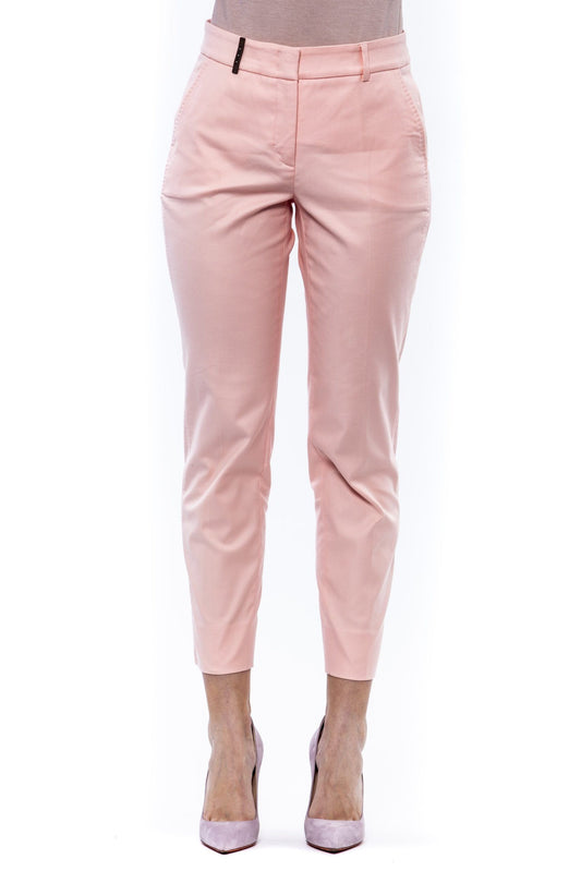 Pink Cotton Women Ankle Trouser