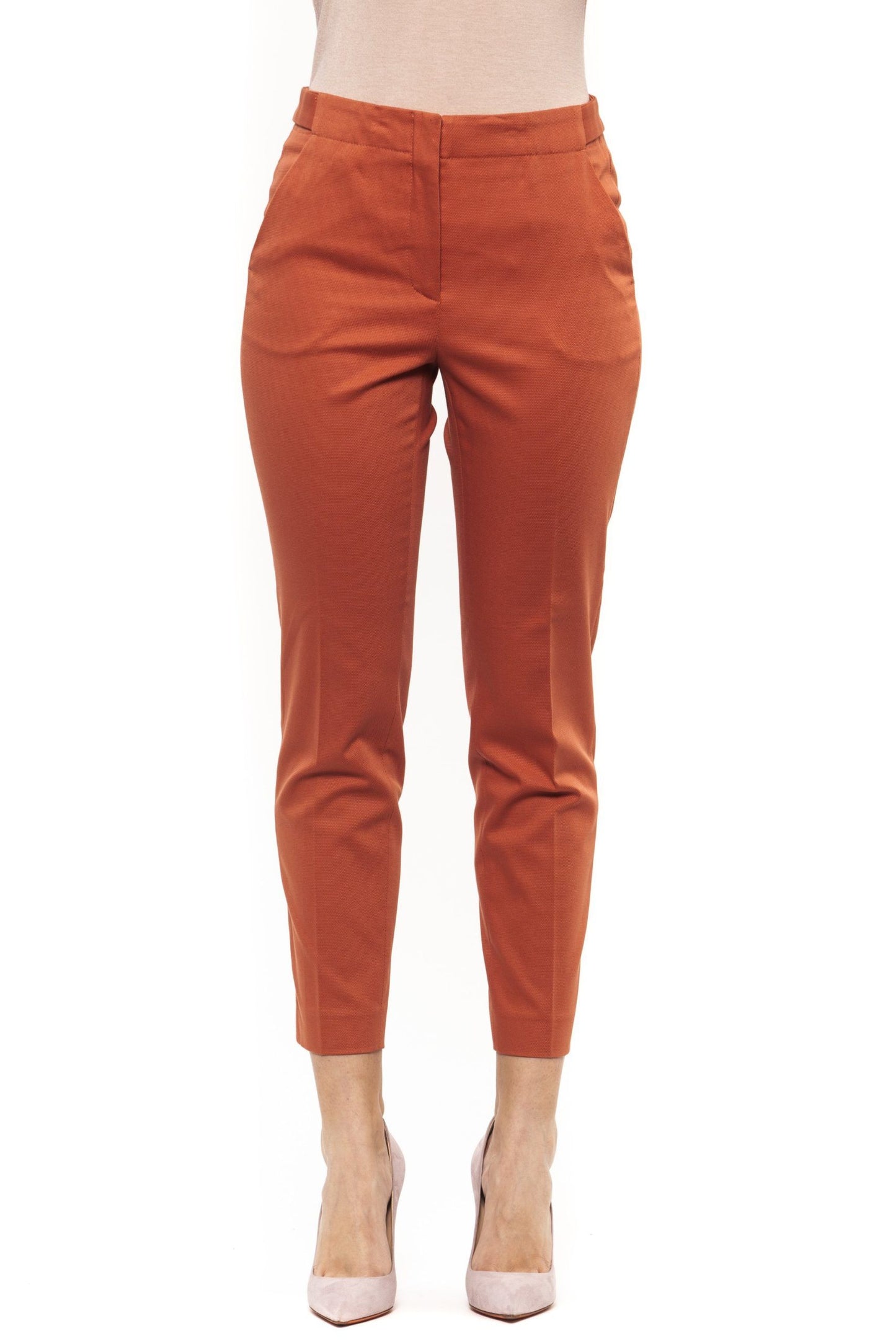 Orange Cotton Women Trouser