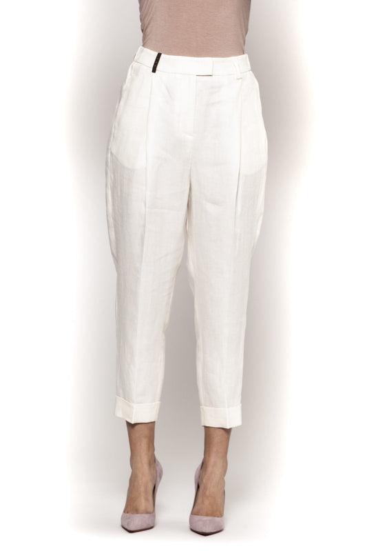 White Linen Women Trouser