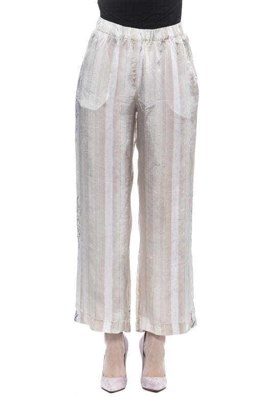 Beige Viscose Women Palazzo Pants