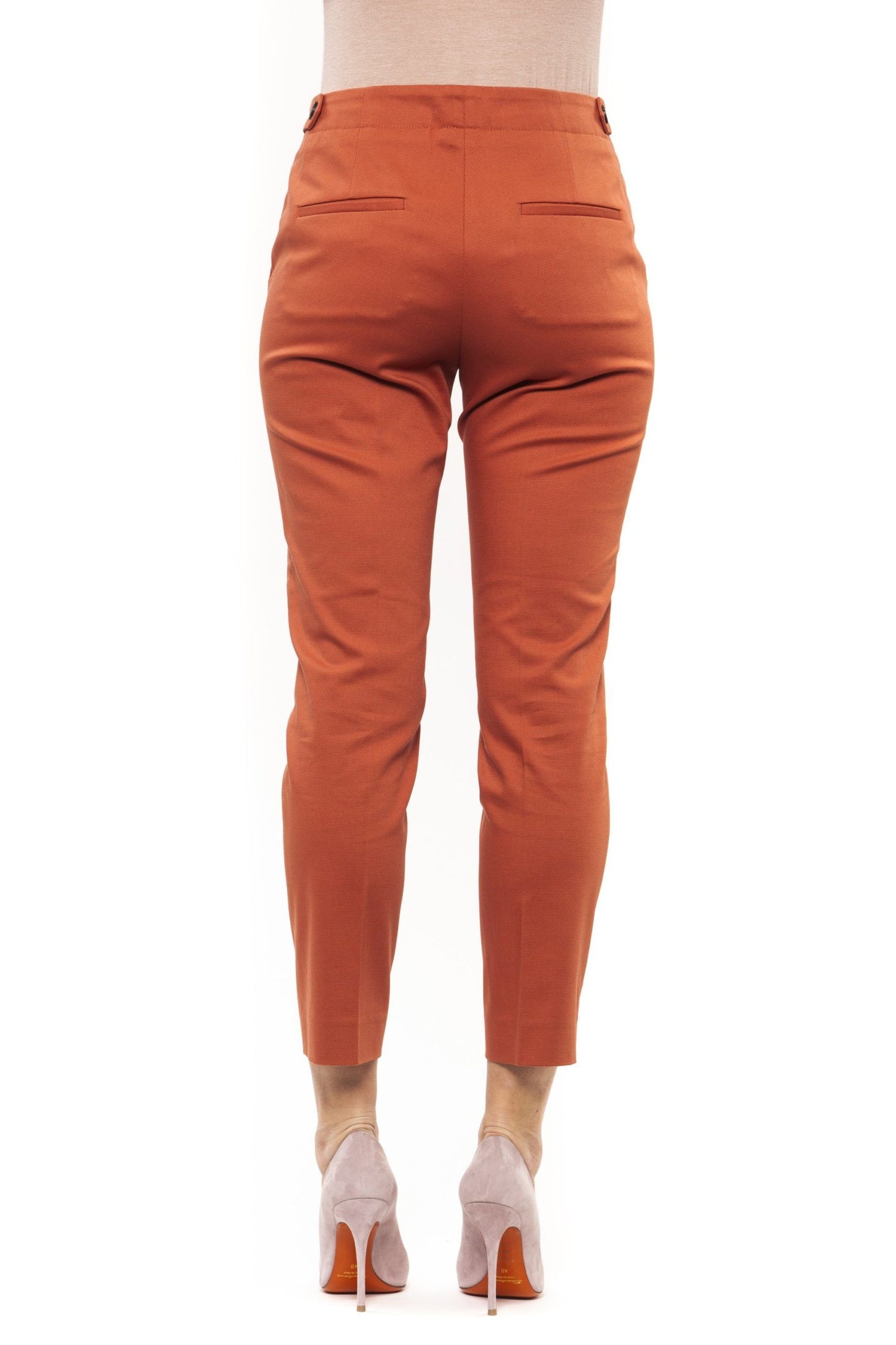 Orange Cotton Women Trouser