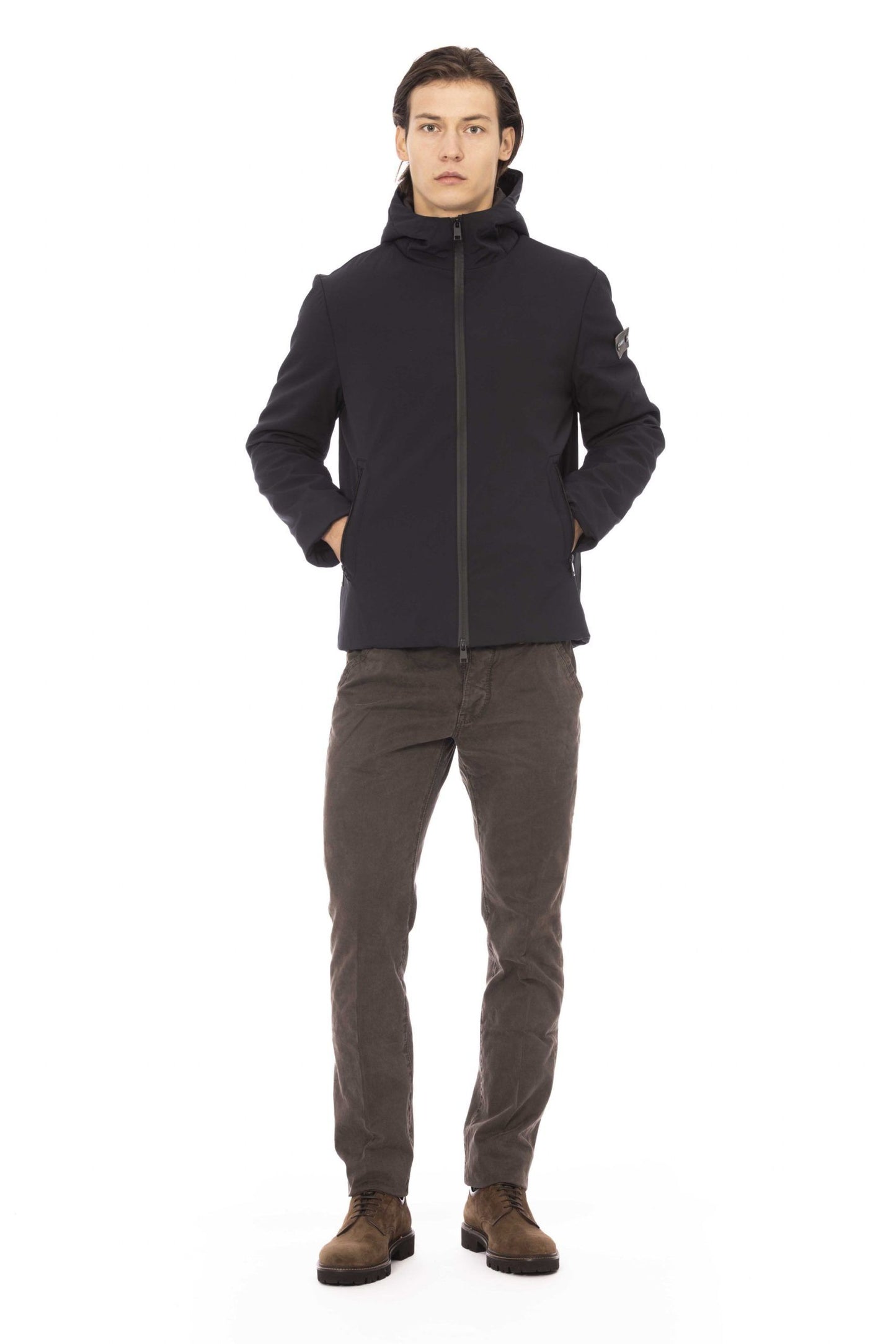 Blue Polyester Men Jacket