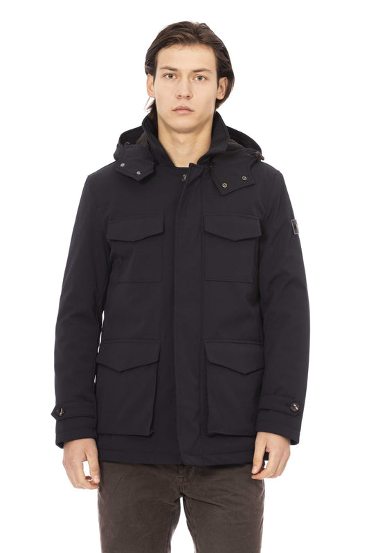 Blue Polyester Men Jacket