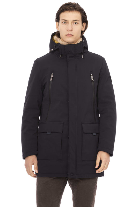 Blue Polyester Men Jacket