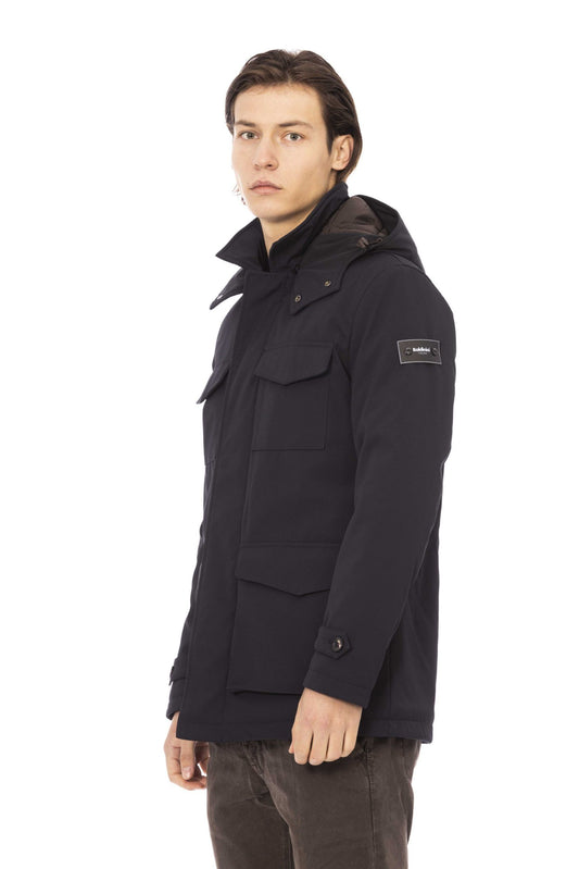 Blue Polyester Men Jacket