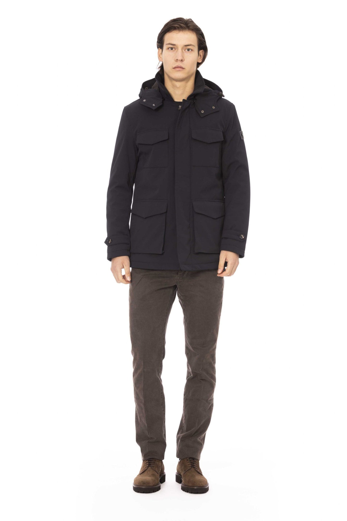 Blue Polyester Men Jacket