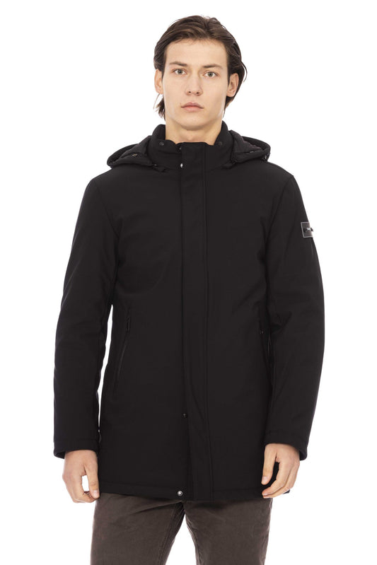 Black Polyester Men Jacket