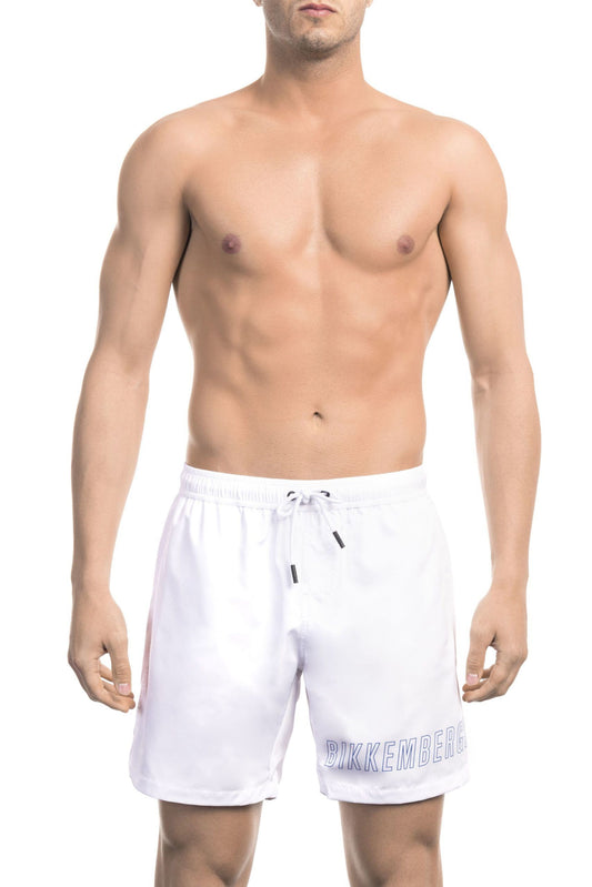 White Polyester Men Swim Short