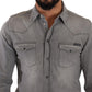 Sleek Gray Cotton Slim Fit Denim Shirt