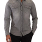 Sleek Gray Cotton Slim Fit Denim Shirt