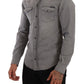 Sleek Gray Cotton Slim Fit Denim Shirt