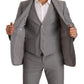 Elegant Grey Slim Fit Wool Silk 3 Piece Suit