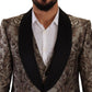 Elegant Brown Gray Jacquard Men's Suit