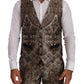 Elegant Brown Gray Jacquard Men's Suit