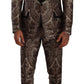 Elegant Brown Gray Jacquard Men's Suit