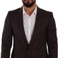 Elegant Maroon Striped Slim Fit Suit