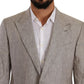 Elegant Gray Linen-Silk Blend Suit