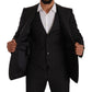 Sleek Striped Wool Three-Piece Suit