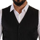 Elegant Black Striped Formal Vest
