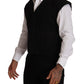Elegant Black Wool Cotton Dress Vest