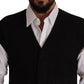 Elegant Black Wool Cotton Dress Vest