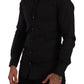 Elegant Slim Fit Black Cotton Silk Dress Shirt