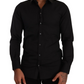 Elegant Slim Fit Black Cotton Silk Dress Shirt